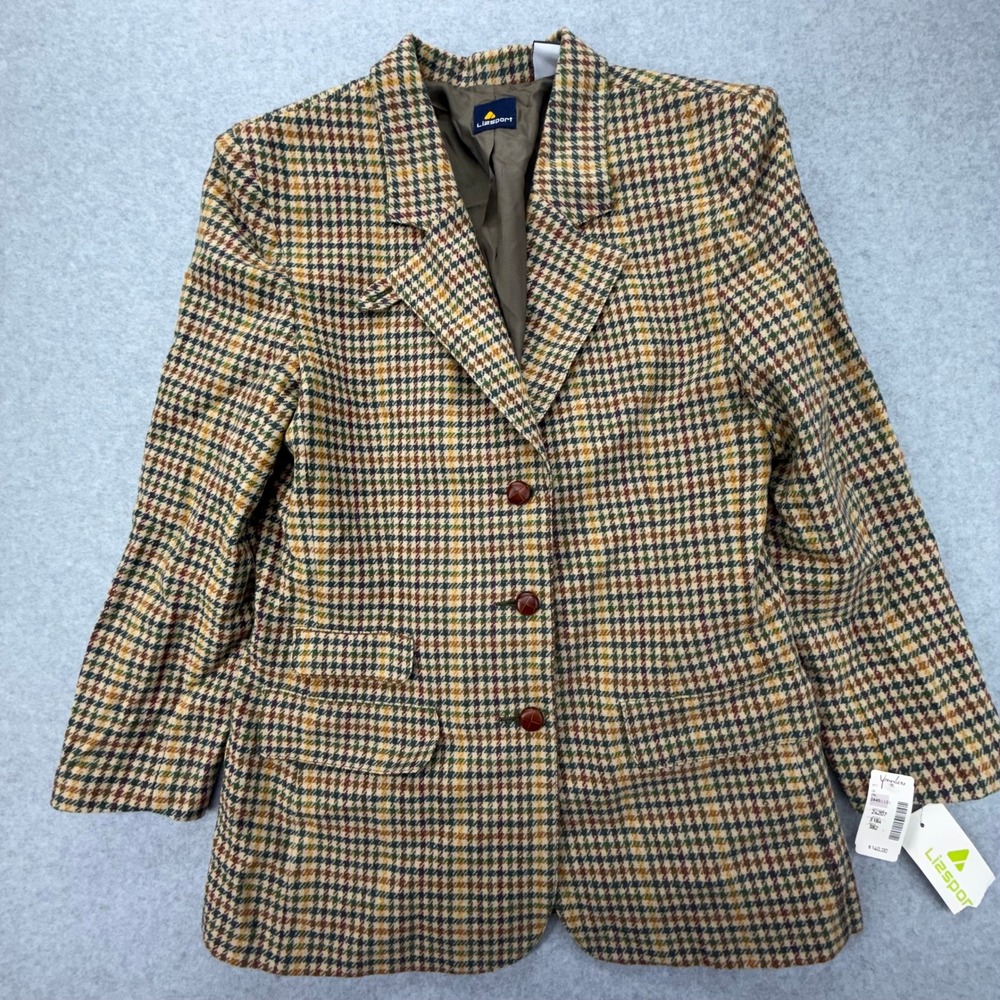 Lizsport‎ Womens Autumn Harvest Wool Blend Houndstooth Blazer Jacket Size 10 NEW